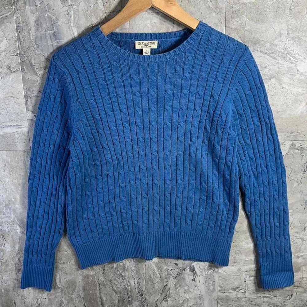 ST JOHNS BAY Size petite L Blue Sweater Cable Knit Pullover Women's Knitwear